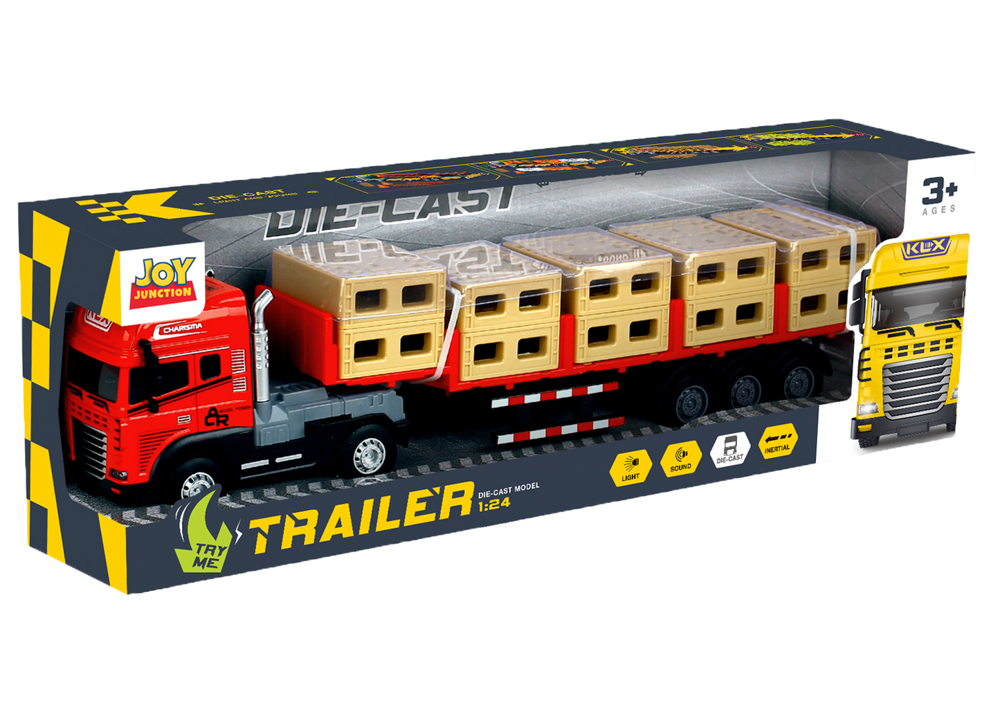 1:24 Scale Cargo Transporter Truck Toy with Pull Back Action & Trailer