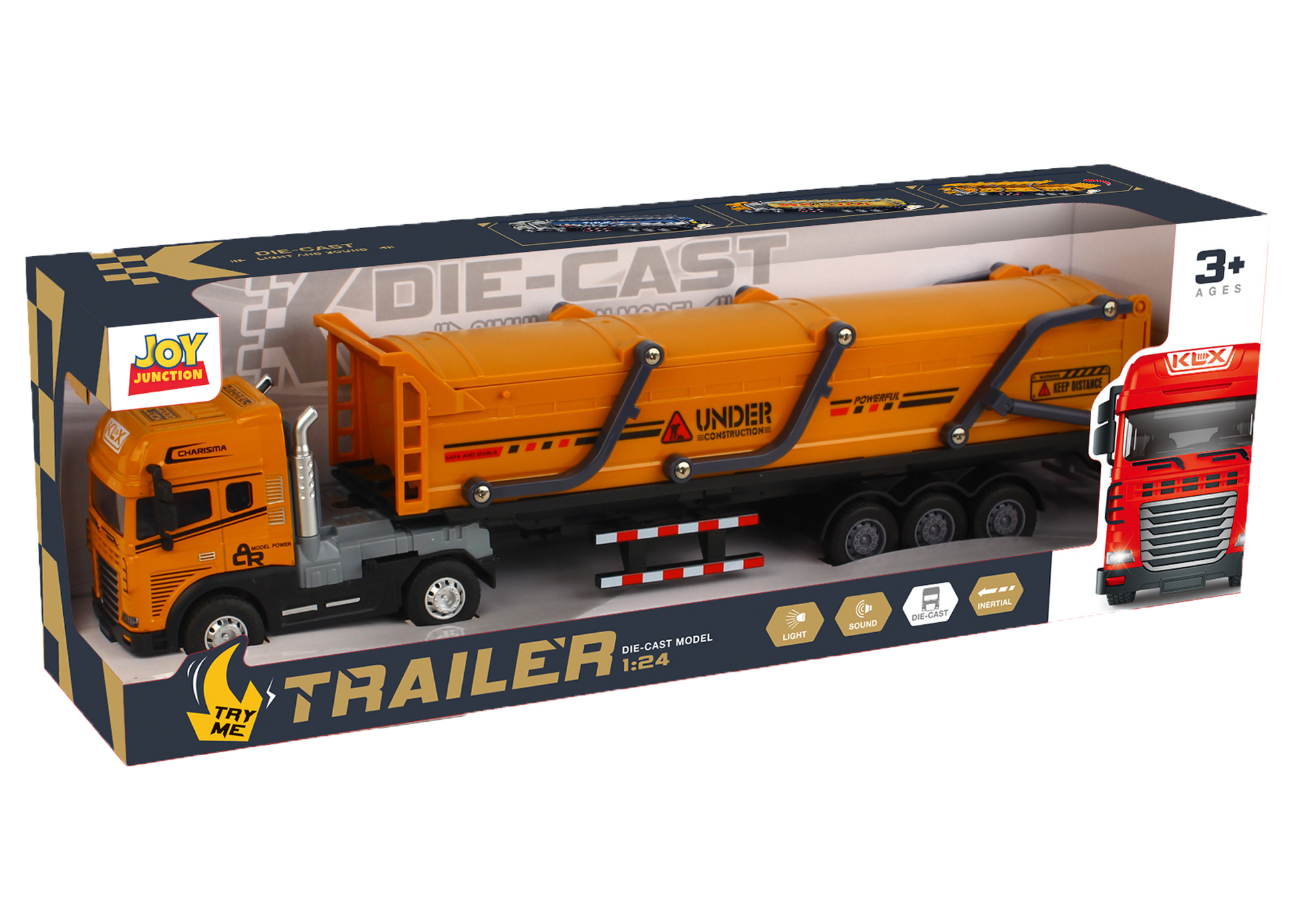 1:24 Scale Metal Construction Toy Transport Series Toys Alloy Diecast Truck and Trailer Set - Image 6