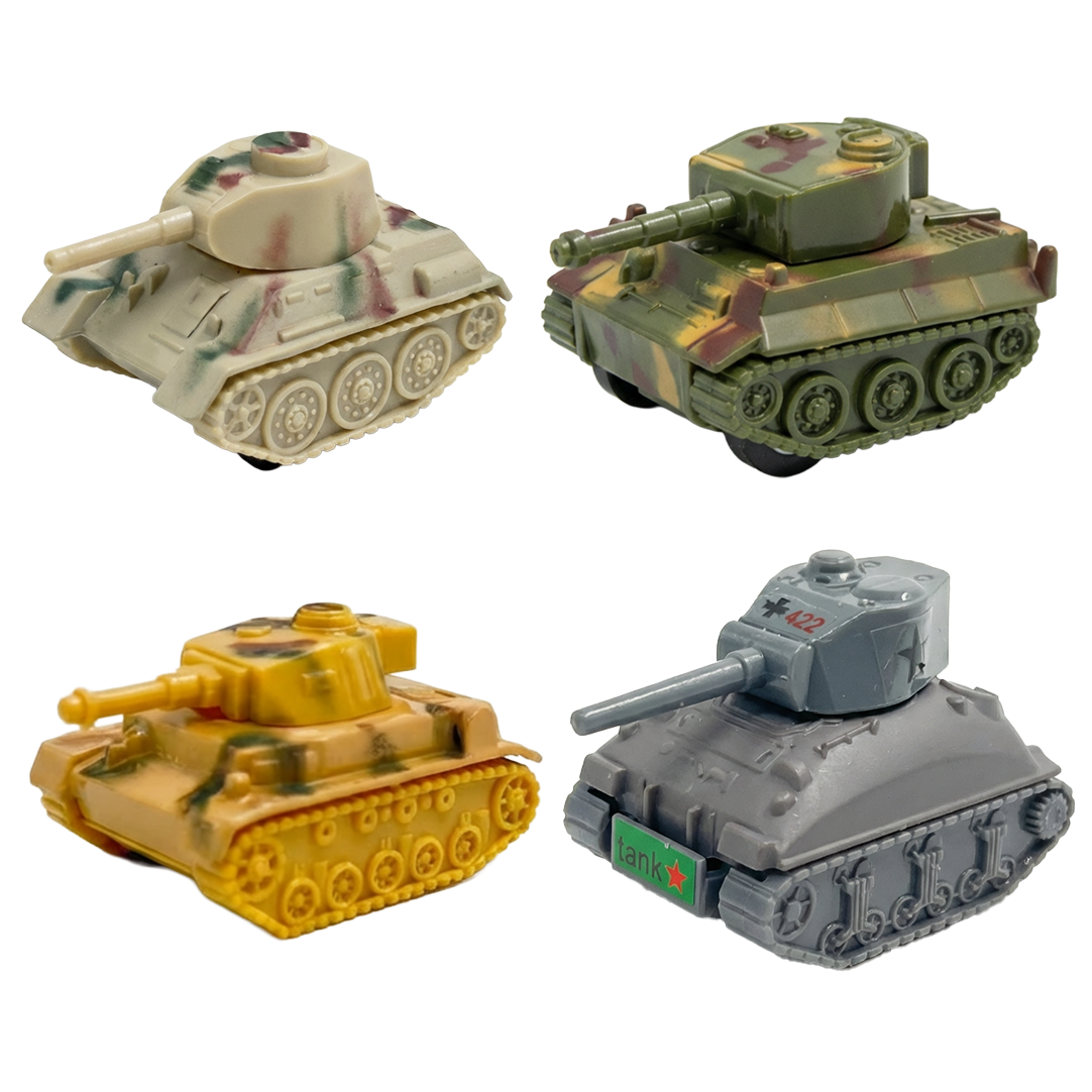 Battle Tank 4-Pack - High Speed Mini Racers - Alloy Pullback Toy with Rotating Turret