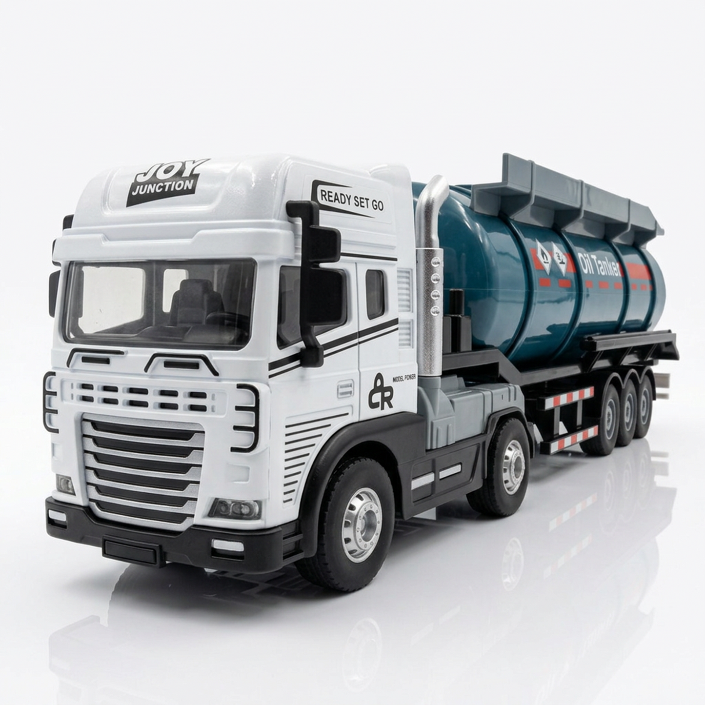 Friction Powered 1:24 Scale Transport Series Diecast Truck and Trailer Set (Oil Tanker Truck)
