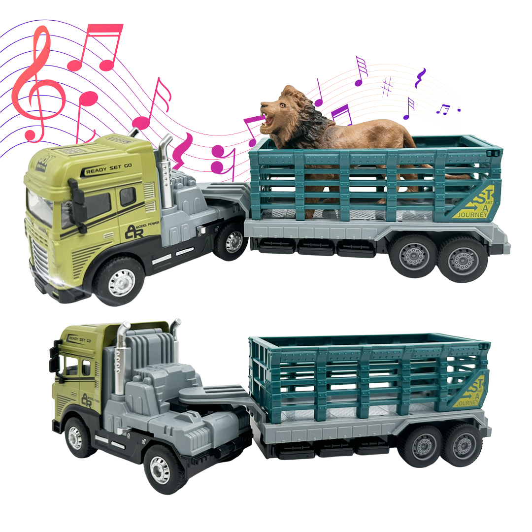 Lion Rescue Trailer Truck Toy ,1:24 Scale – Alloy Diecast Set - Joy Junction Uncategorized (Image 1)