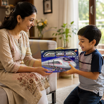Bullet Train Set for Kids - 13 Pc Railway Track, Motorized Rail Playset (Battery Operated)