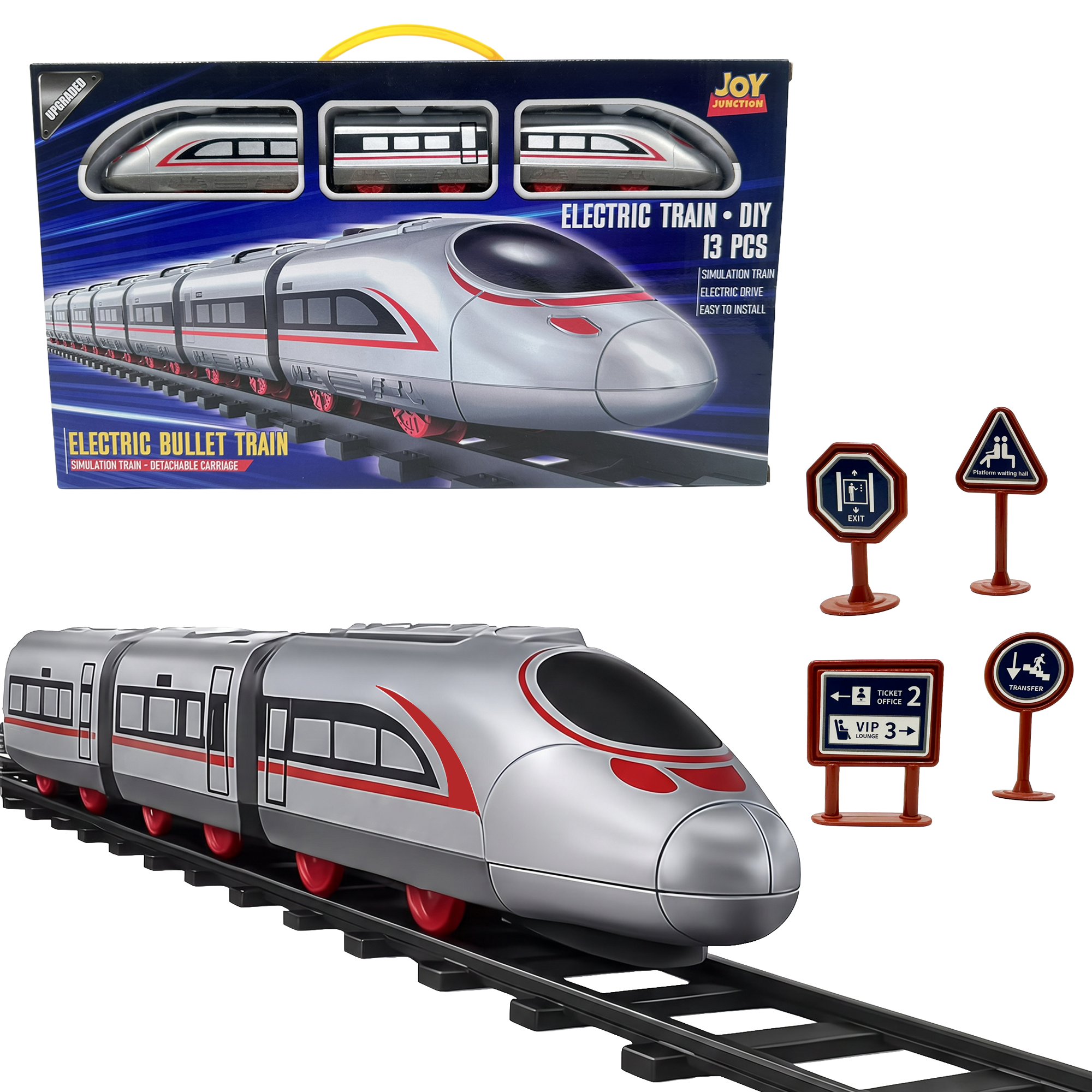 Bullet Train Set for Kids - 13 Pc Railway Track, Motorized Rail Playset (Battery Operated)