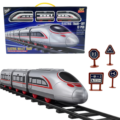 Bullet Train Set for Kids - 13 Pc Railway Track, Motorized Rail Playset (Battery Operated)
