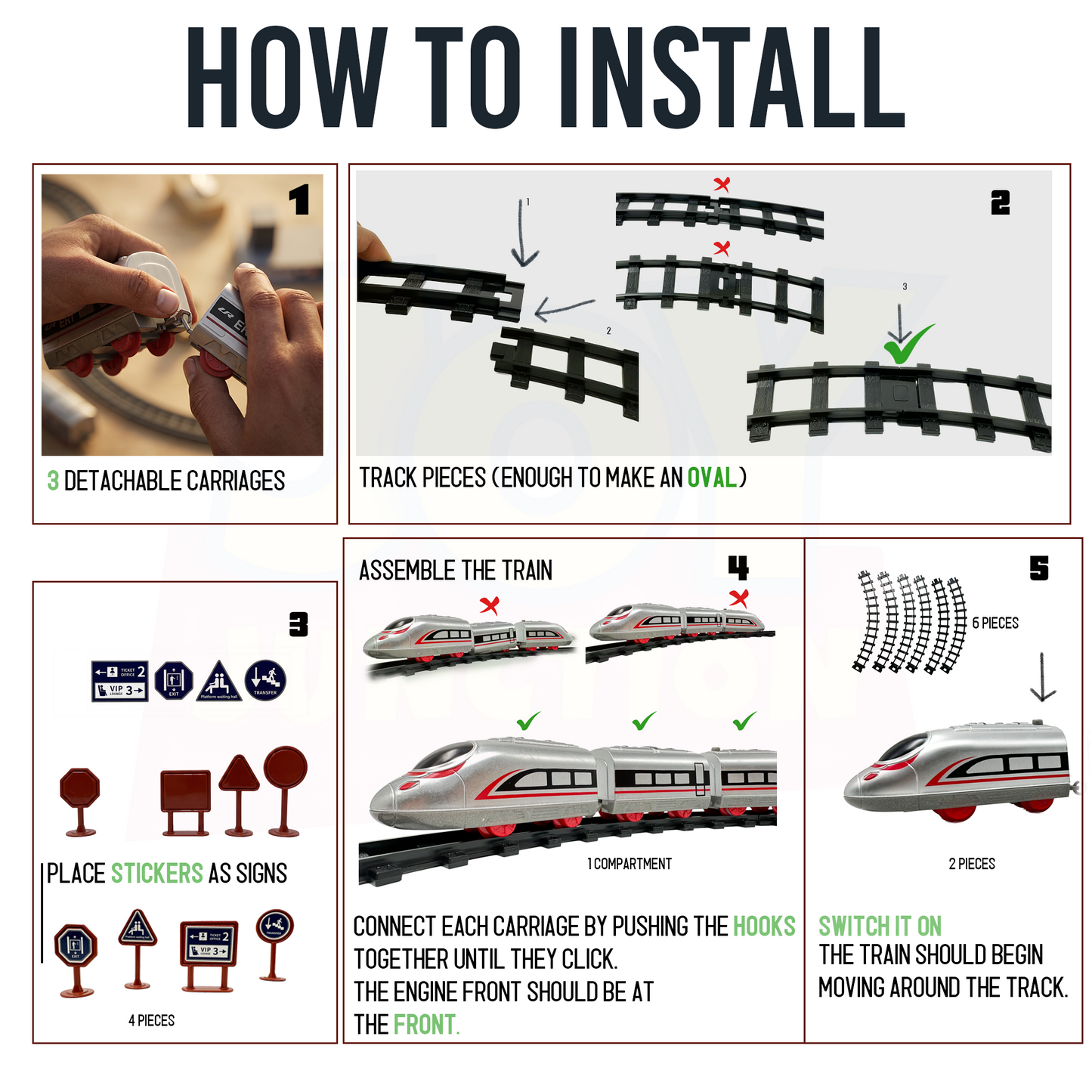 Bullet Train Set for Kids - 13 Pc Railway Track, Motorized Rail Playset (Battery Operated)