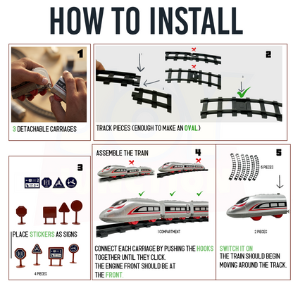 Bullet Train Set for Kids - 13 Pc Railway Track, Motorized Rail Playset (Battery Operated)