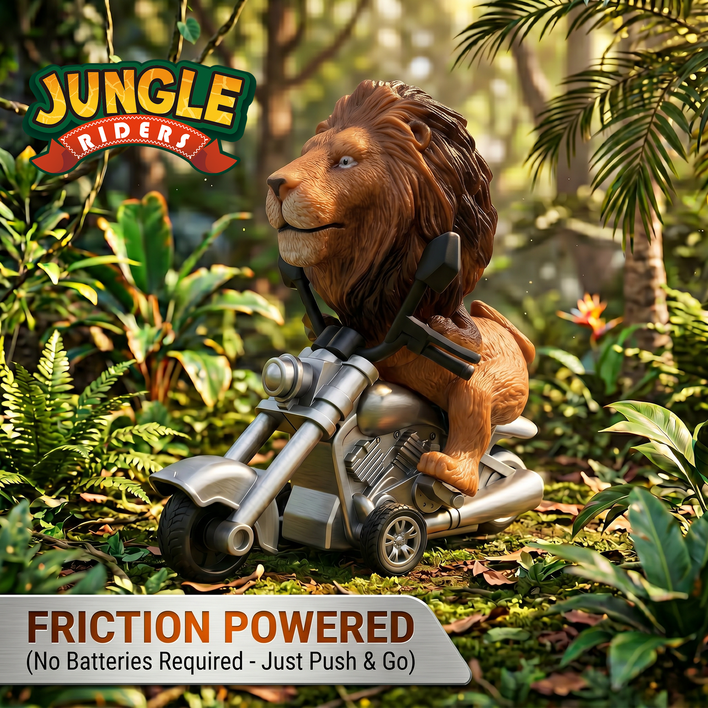 Friction Powered Push & Go Jungle Riders Lion - Animal Bike Toy for Kids, Detachable Animal, No Batteries Required