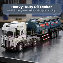 Friction Powered 1:24 Scale Transport Series Diecast Truck and Trailer Set (Oil Tanker Truck)