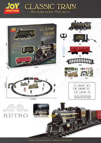 Electric Toy Train Set with Tracks, Steam, Light & Sound – 100 cm Battery Operated Train Toy for Kids