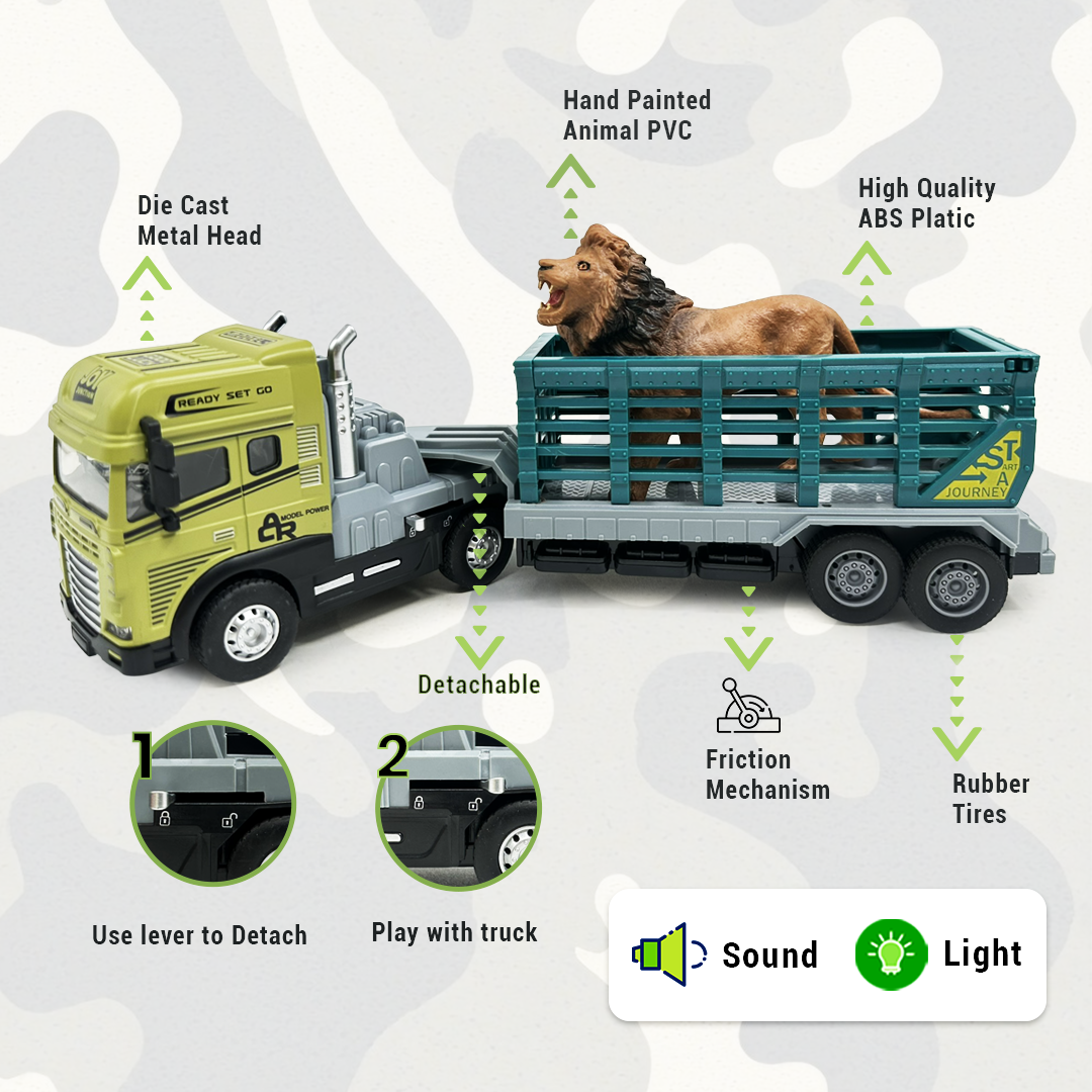 Lion Rescue Trailer Truck Toy ,1:24 Scale – Alloy Diecast Set - Joy Junction Uncategorized (Image 3)
