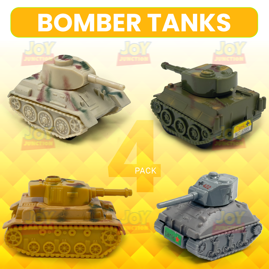 Battle Tank 4-Pack - High Speed Mini Racers - Alloy Pullback Toy with Rotating Turret