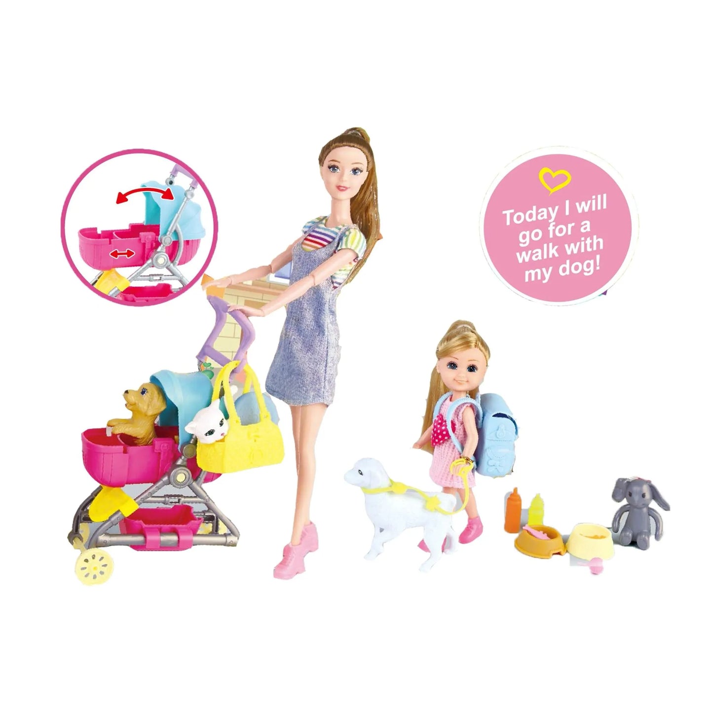 Diana Series Doll with Baby, Pets & Stroller | Pet Walk Fashion Doll Toy for Girls