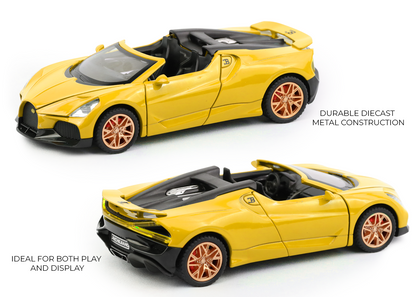 Bugatti Mistral 1:32 Scale Alloy Metal Pullback Toy car with Openable Doors Light Music