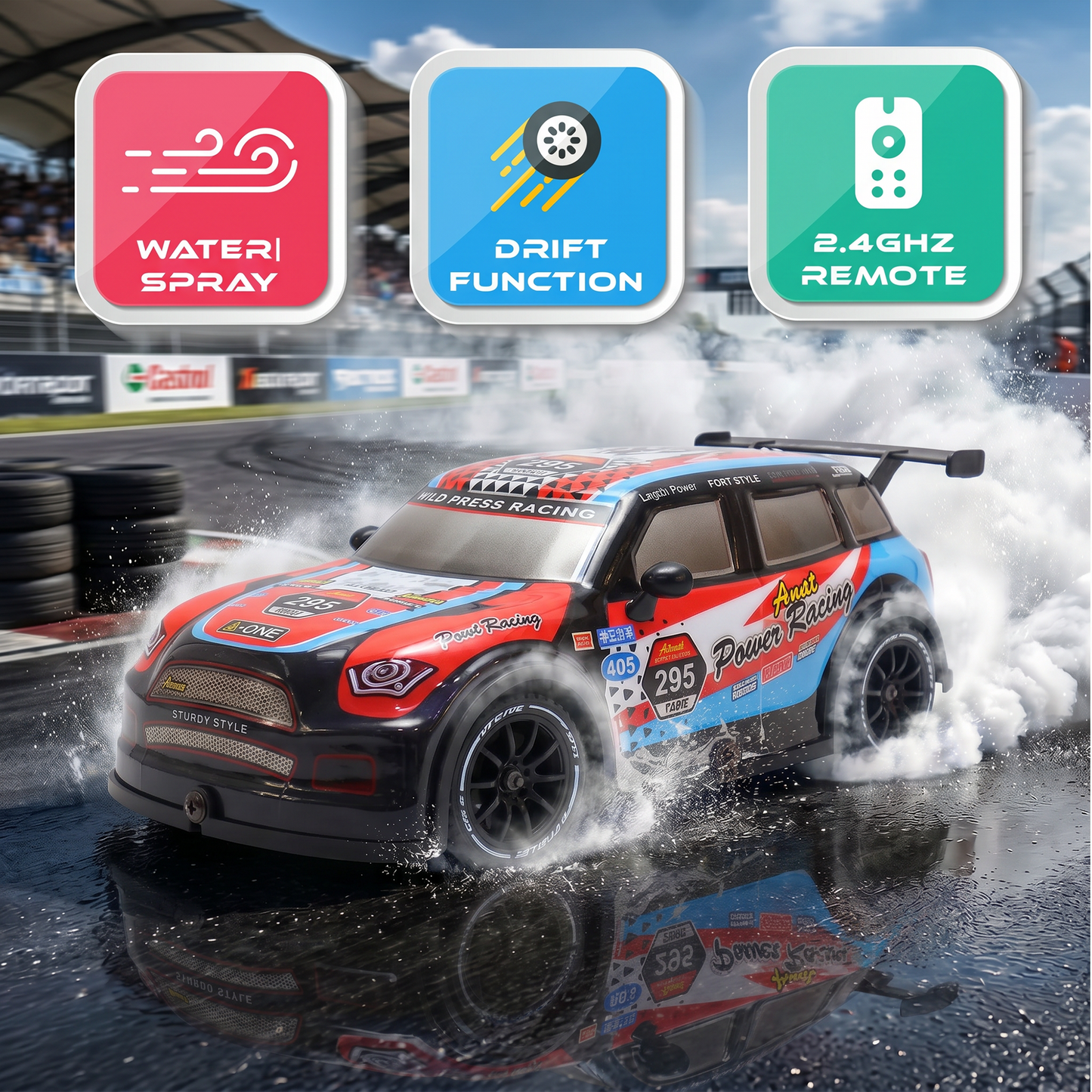 Rechargeable Remote Control - High Speed Drift Racing Car with Extra Drift Tires – Light & Smoke Effect