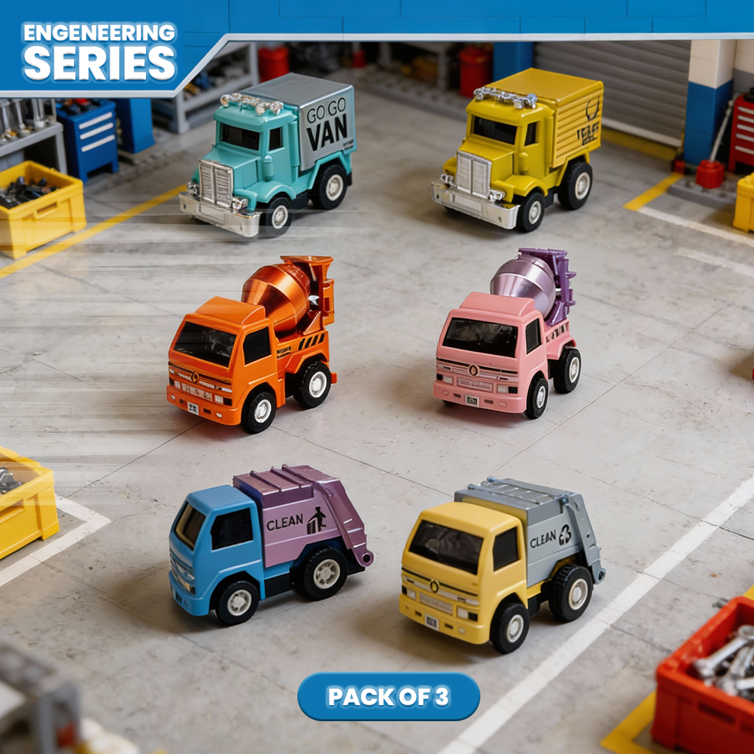 Mini Racer High Speed Transport-Series Dirt-Truck, Cleaner, GOGO-Van Pullback Toy (Pack of 3 Multicolors) - Joy Junction Unca