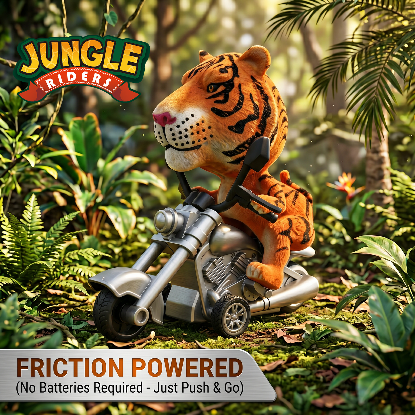 Friction Powered Push & Go Jungle Riders Tiger - Animal Bike Toy for Kids, Detachable Animal, No Batteries Required