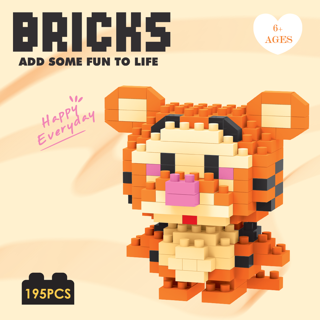 Tiger Mini DIY Building Blocks Set (195 Pcs) – Interlocking Construction Toys for Kids