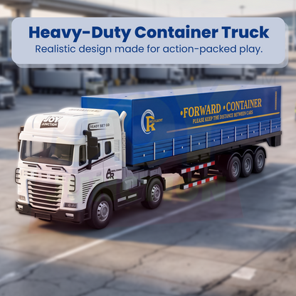 Friction Powered 1:24 Scale Transport Series Diecast Truck and Trailer Set (Container Truck)