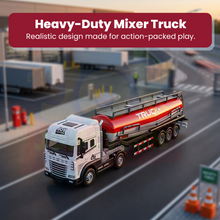 Friction Powered 1:24 Scale Transport Series Diecast Truck and Trailer Set (Cement Truck)