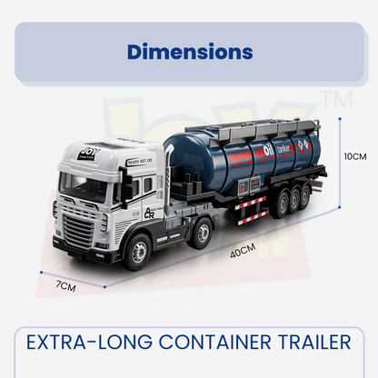 Friction Powered 1:24 Scale Transport Series Diecast Truck and Trailer Set (Oil Tanker Truck)
