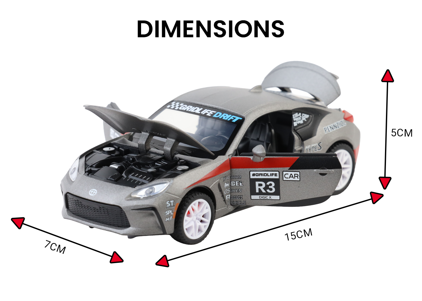 Toyota GR-86 1:32 Scale Alloy Metal Pullback Toy car with Openable Doors Light Music - Image 6