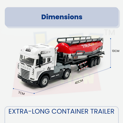 Friction Powered 1:24 Scale Transport Series Diecast Truck and Trailer Set (Cement Truck)