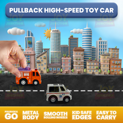 Mini Racer High Speed Transport-Series, Ambulance & Firetruck Pullback Toy (Pack of 2 Multicolors) - Joy Junction Uncategoriz