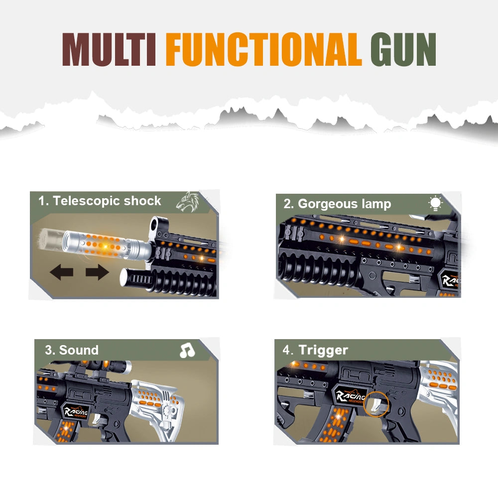 Military Camouflage Gun Toy for Kids – Light, Sound and Vibration Action