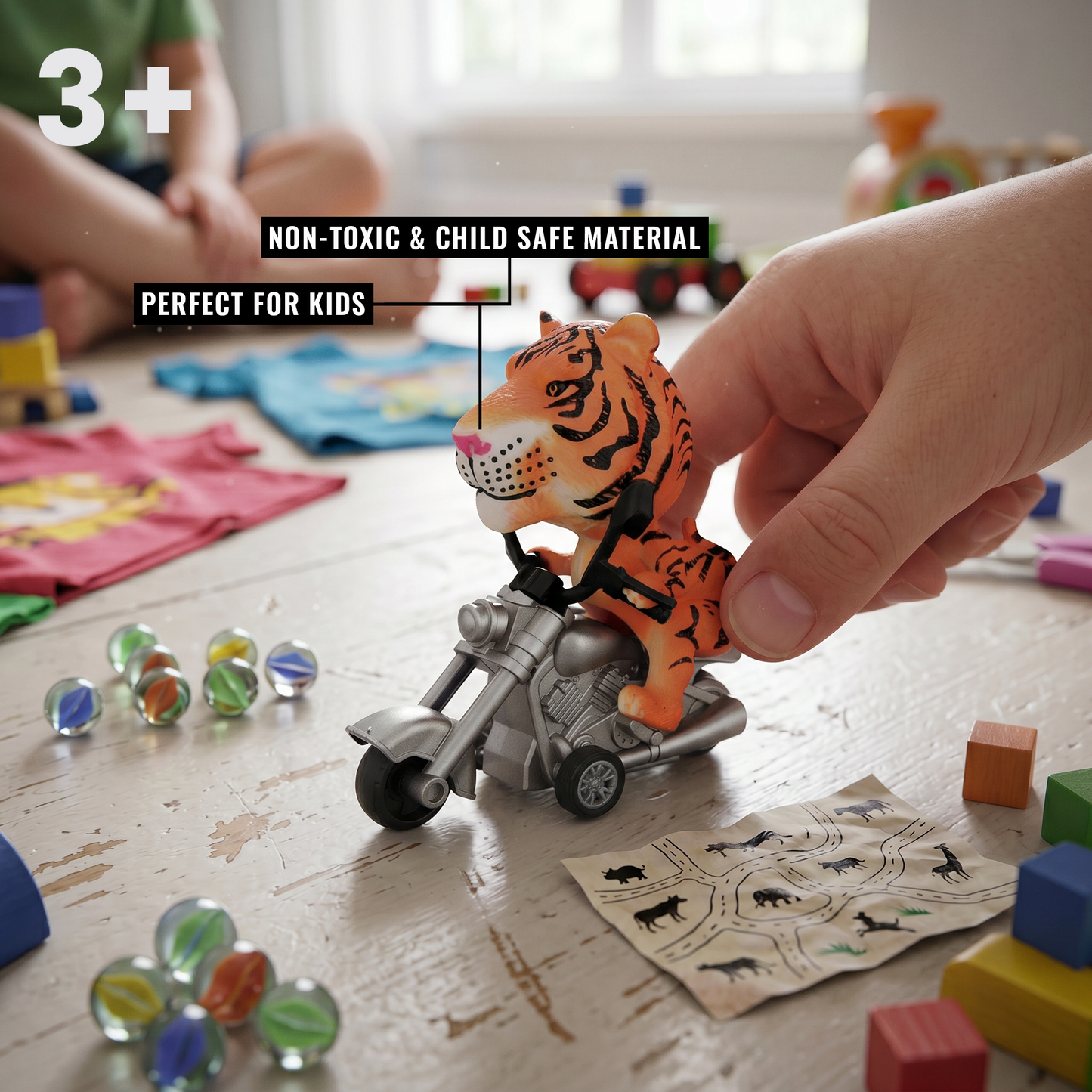 Friction Powered Push & Go Jungle Riders Tiger - Animal Bike Toy for Kids, Detachable Animal, No Batteries Required