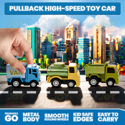 Mini Racer High Speed Transport-Series GOGO-Truck, Dipper, Tanker Pullback Toy (Pack of 3 Multicolors) - Joy Junction Uncateg