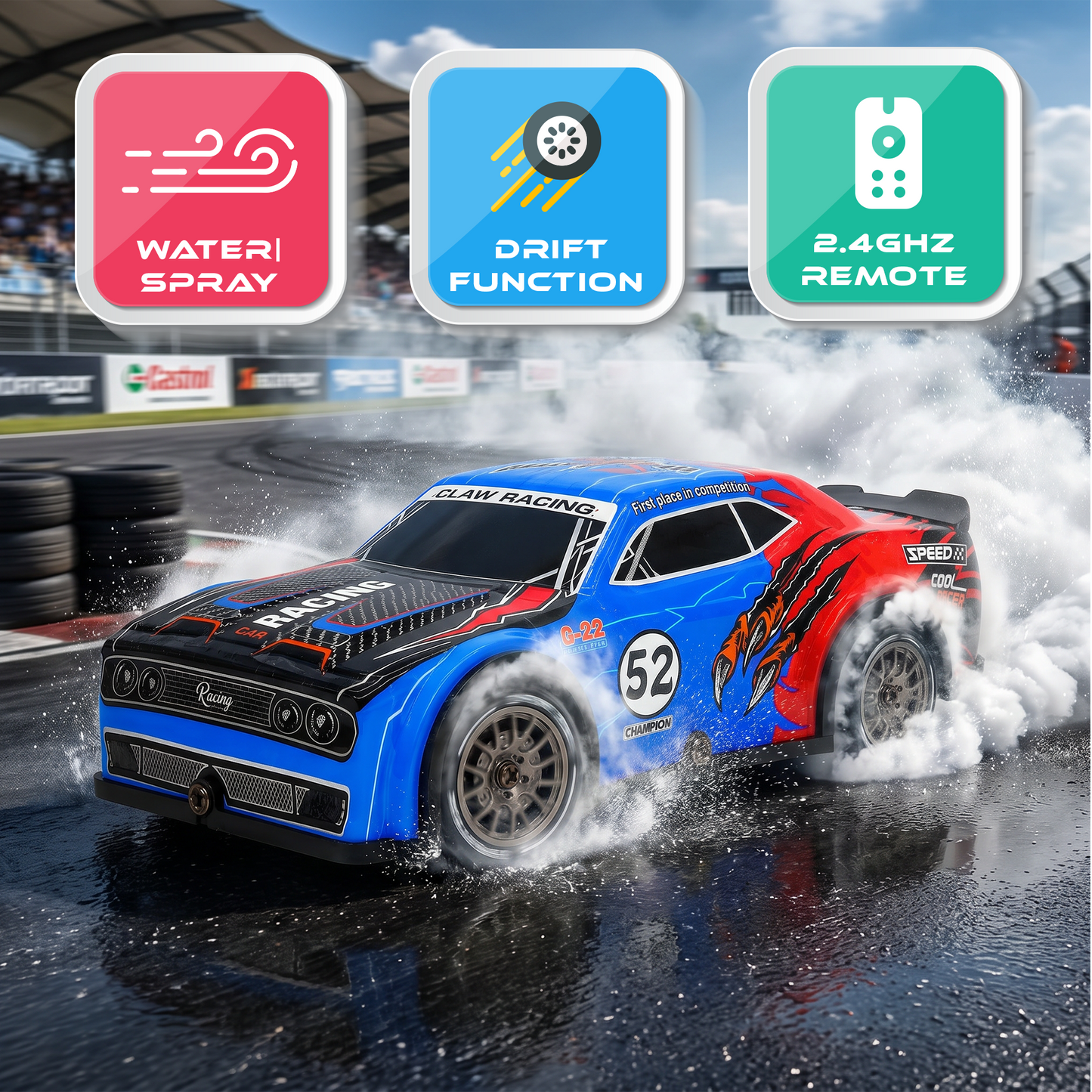 Rechargeable Remote Control - High Speed Drift Racing Car with Extra Drift Tires – Light & Smoke