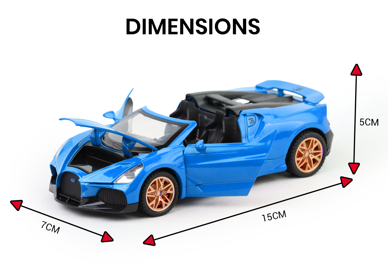 Bugatti Mistral 1:32 Scale Alloy Metal Pullback Toy car with Openable Doors Light Music
