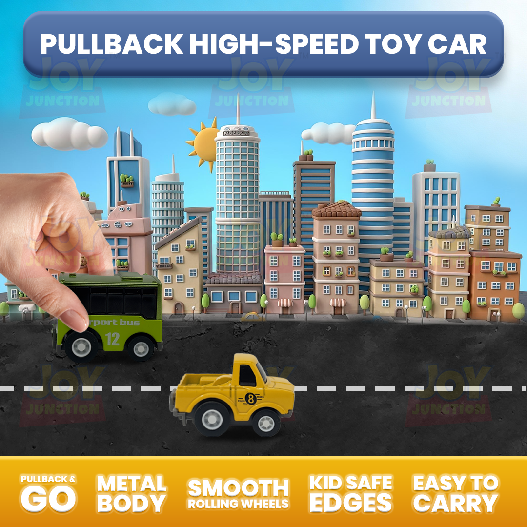 Mini Racer High Speed Transport-Series, Crane-Truck & Airport-Bus Pullback Toy (Pack of 2 Multicolors) - Joy Junction Uncateg