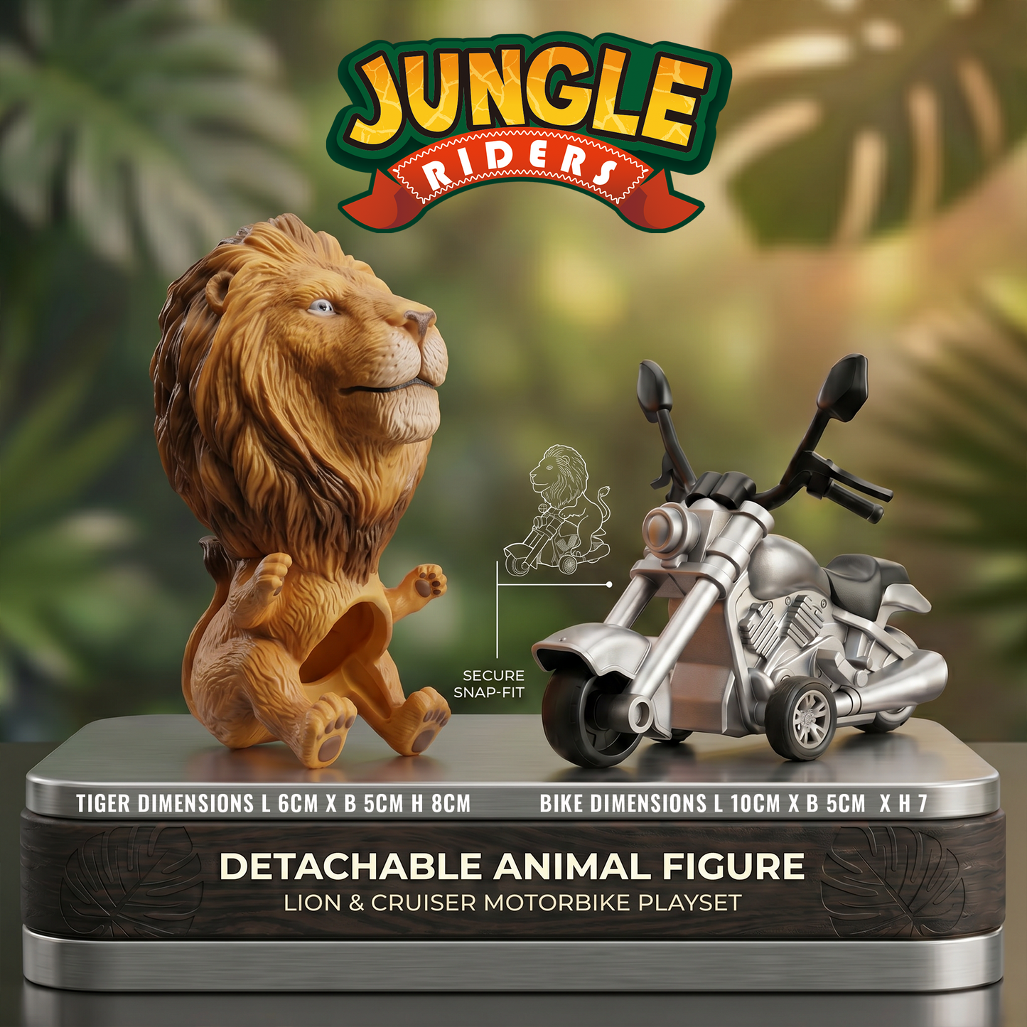 Friction Powered Push & Go Jungle Riders Lion - Animal Bike Toy for Kids, Detachable Animal, No Batteries Required