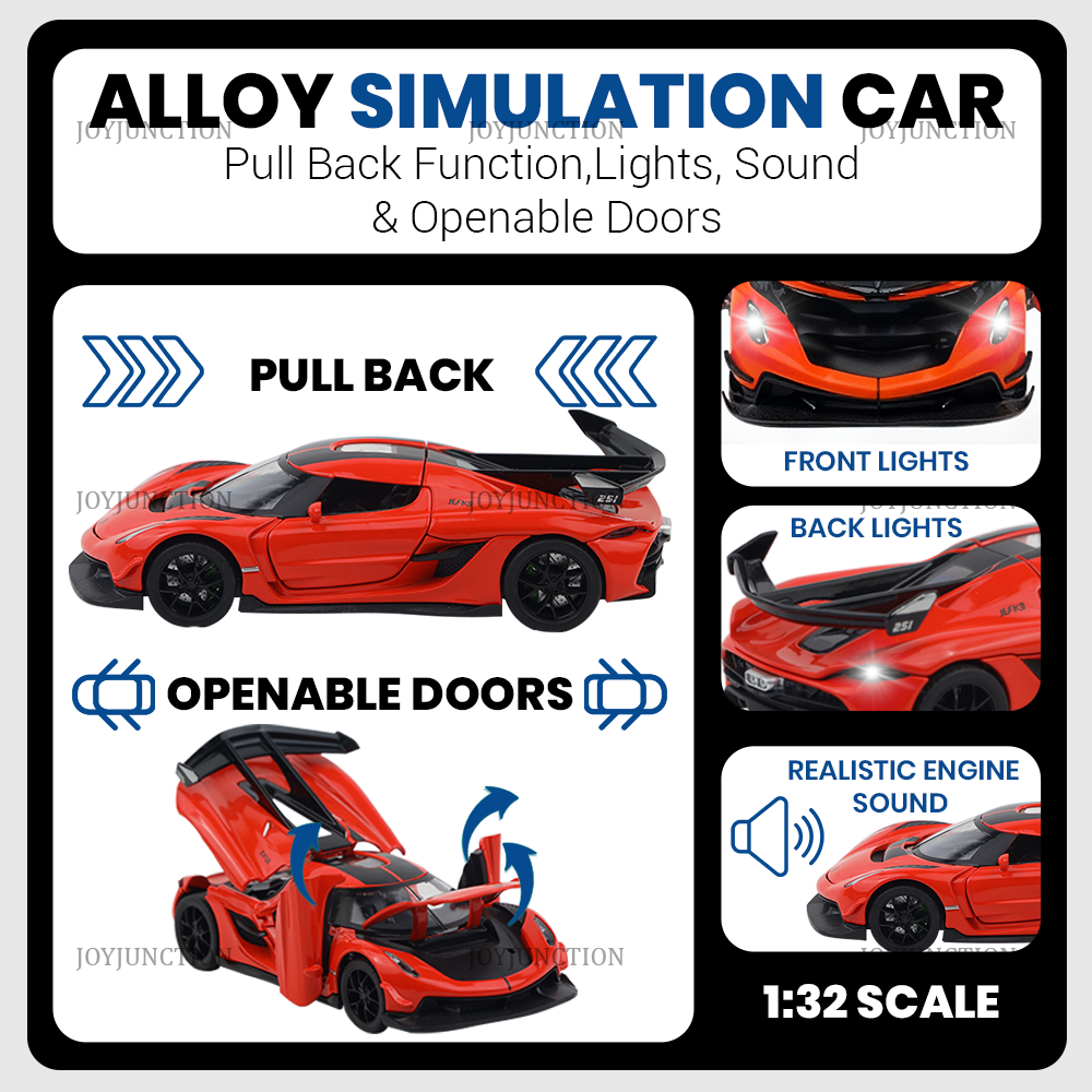 Koengseg Jesko Diecast Car 1:32 Scale – Metal Model with Lights, Sound & Pull-Back Action