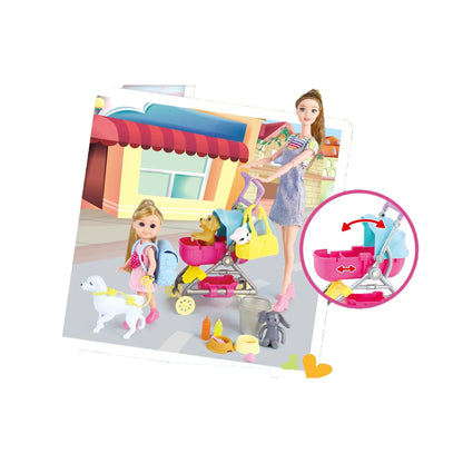 Diana Series Doll with Baby, Pets & Stroller | Pet Walk Fashion Doll Toy for Girls