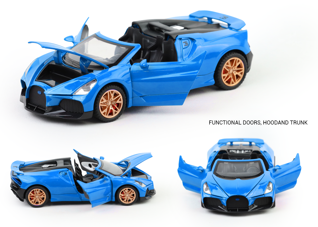 Bugatti Mistral 1:32 Scale Alloy Metal Pullback Toy car with Openable Doors Light Music