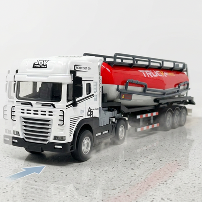 Friction Powered 1:24 Scale Transport Series Diecast Truck and Trailer Set (Cement Truck)