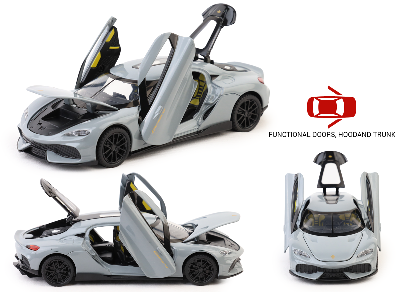 Koengseg 1:32 Scale Alloy Metal Pullback Toy car with Openable Doors Light Music