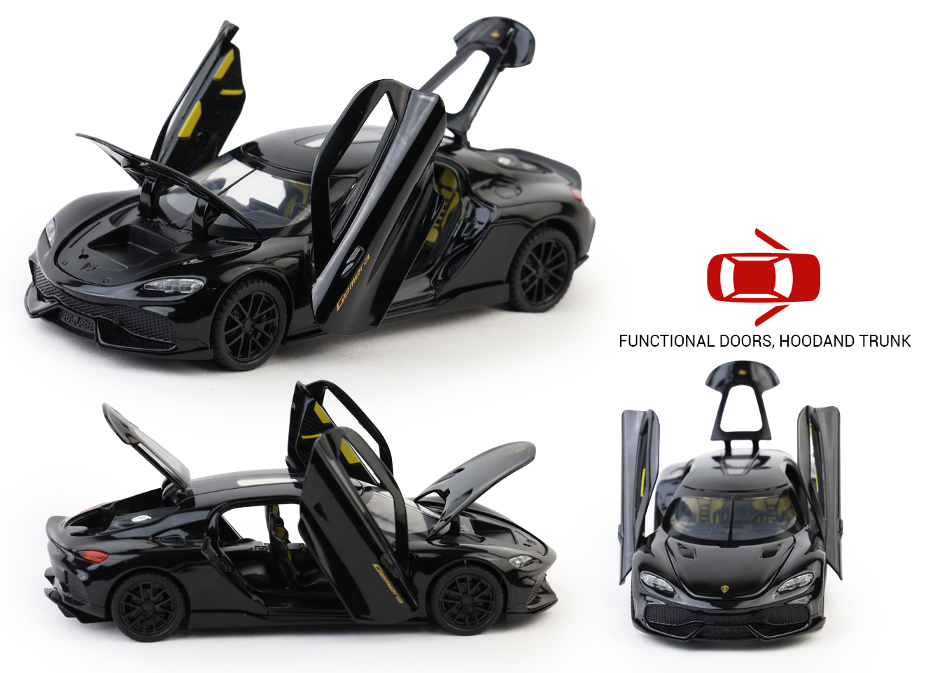 Koengseg 1:32 Scale Alloy Metal Pullback Toy car with Openable Doors Light Music