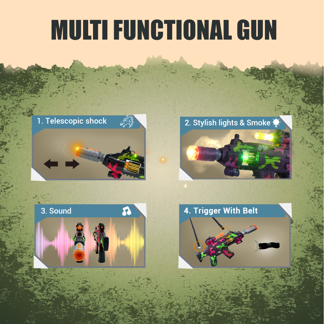 JOY JUNCTION Defender Gun with Light, Sound, Vibration & Smoke-Effect Musical Toy Gun | Future Gun Toy for Boys 3+ Years, Act