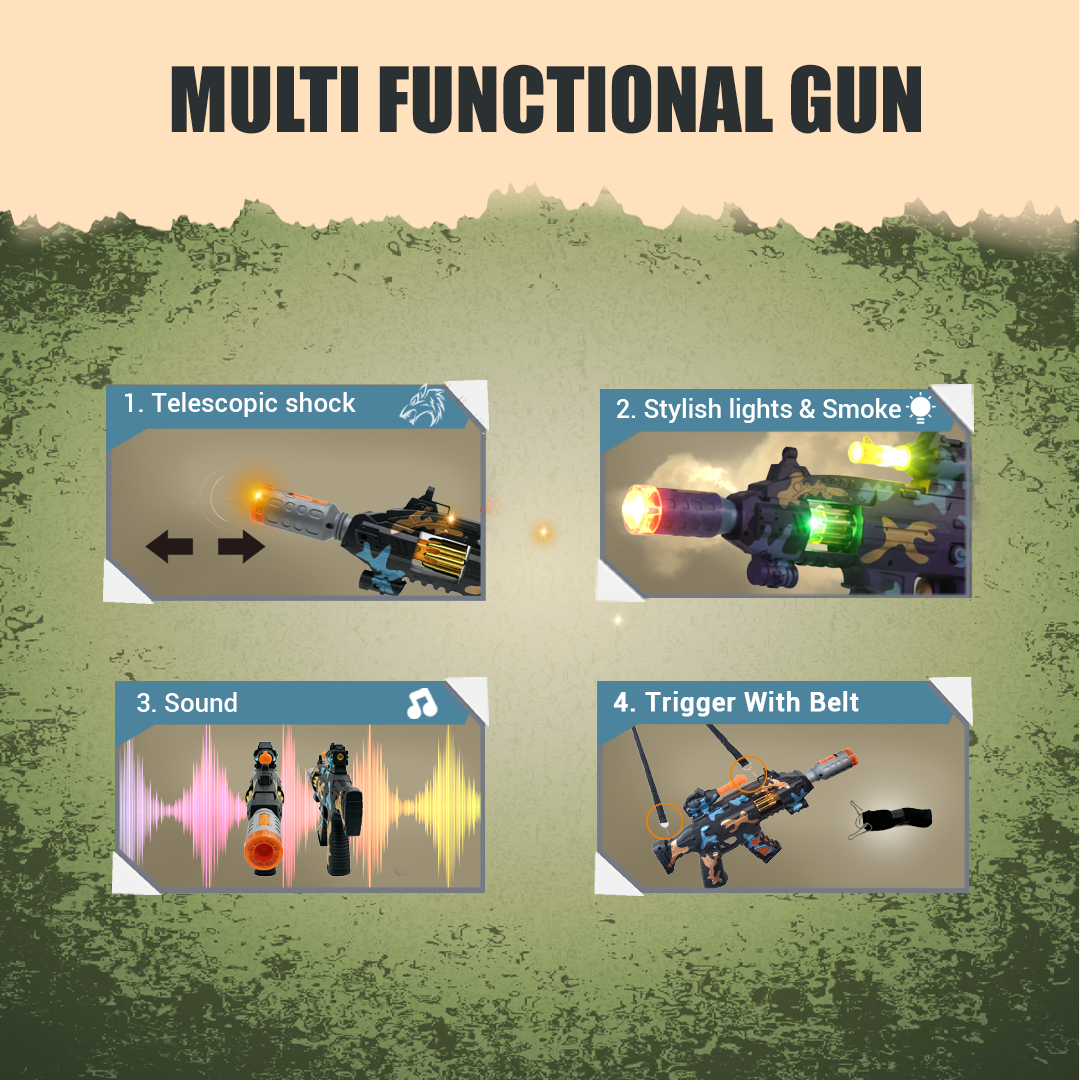 JOY JUNCTION Defender Gun with Light, Sound, Vibration & Smoke-Effect Musical Toy Gun | Future Gun Toy for Boys 3+ Years, Act