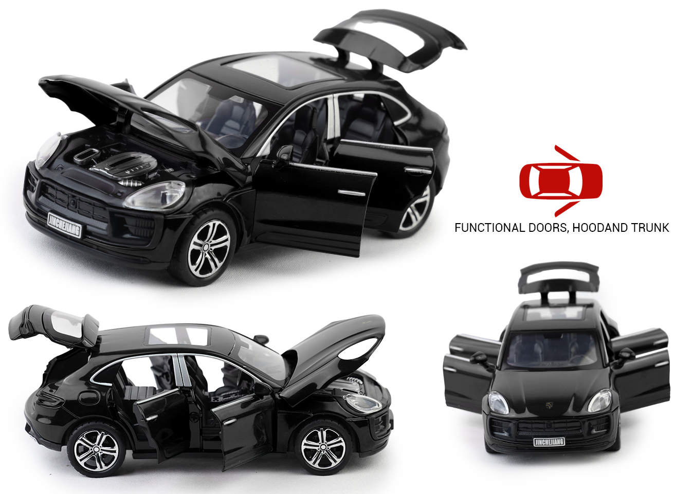 Porsche Macan 1:32 Scale Alloy Metal Pullback Toy car with Openable Doors Light Music