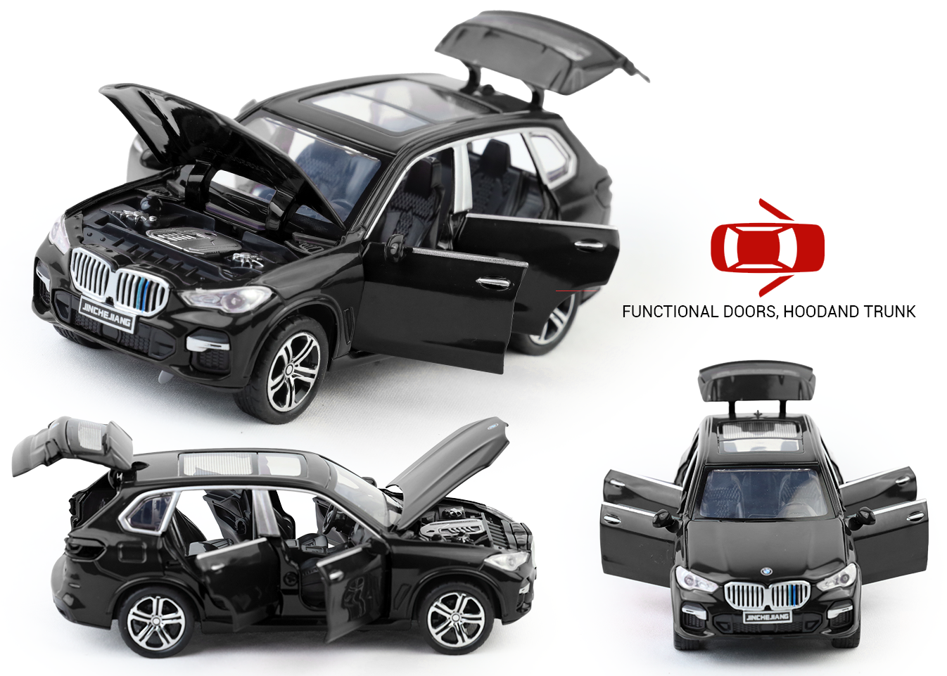 BMW X5 1:32 Scale Alloy Metal Pullback Toy car with Openable Doors Light Music
