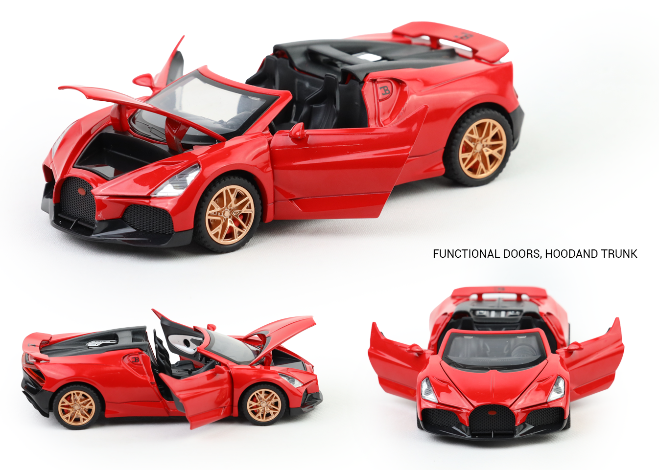 Bugatti Mistral 1:32 Scale Alloy Metal Pullback Toy car with Openable Doors Light Music