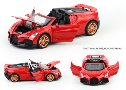 Bugatti Mistral 1:32 Scale Alloy Metal Pullback Toy car with Openable Doors Light Music