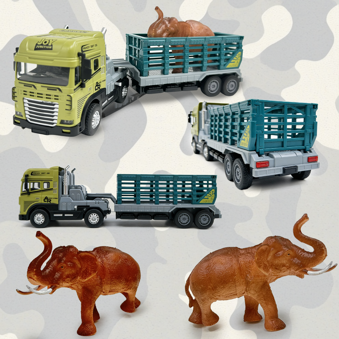 Elephant Rescue Trailer Truck Toy ,1:24 Scale – Alloy Diecast Set - Joy Junction Uncategorized (Image 5)