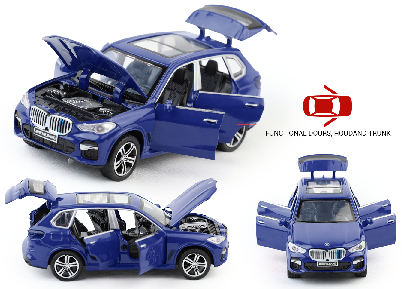 BMW X5 1:32 Scale Alloy Metal Pullback Toy car with Openable Doors Light Music