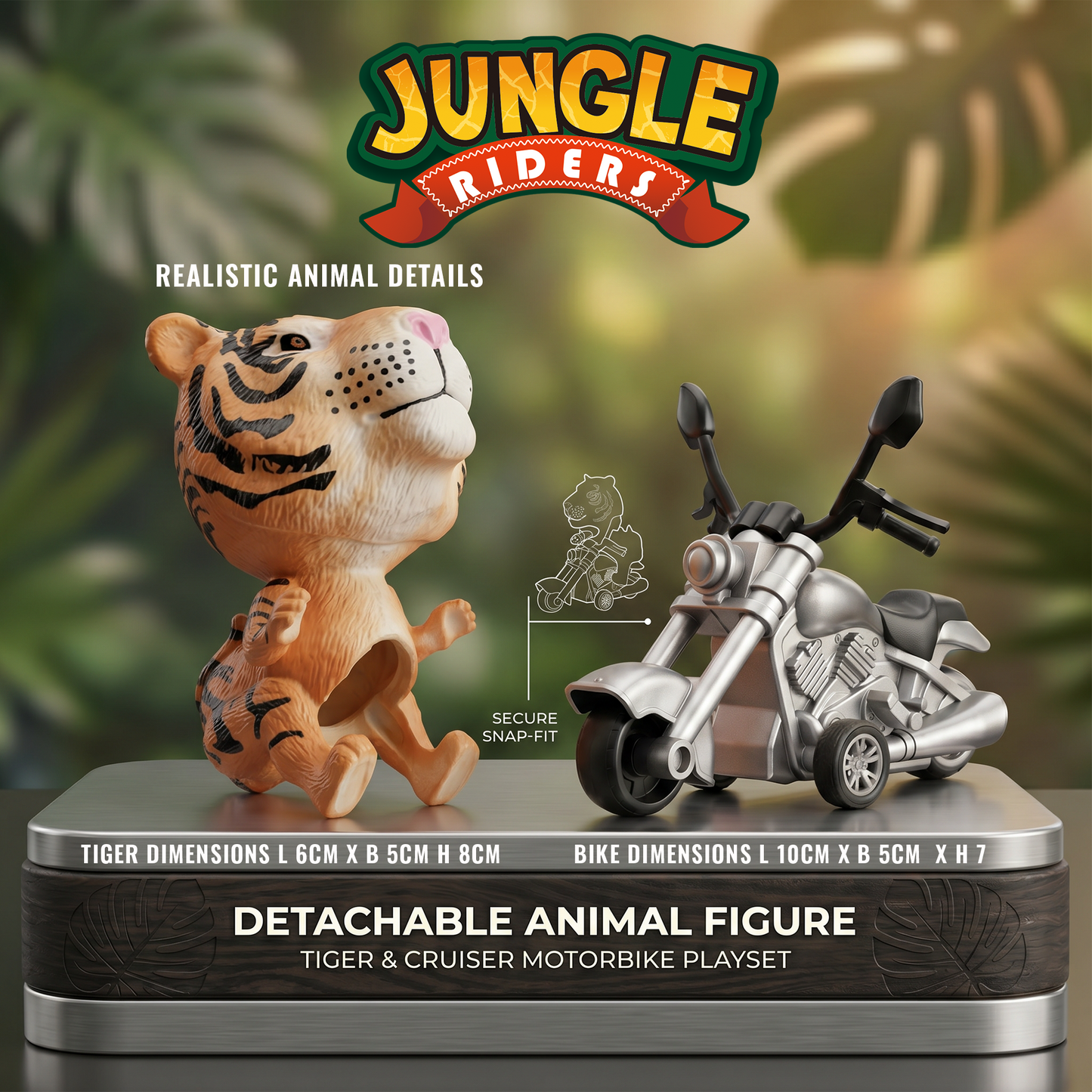 Friction Powered Push & Go Jungle Riders Tiger - Animal Bike Toy for Kids, Detachable Animal, No Batteries Required