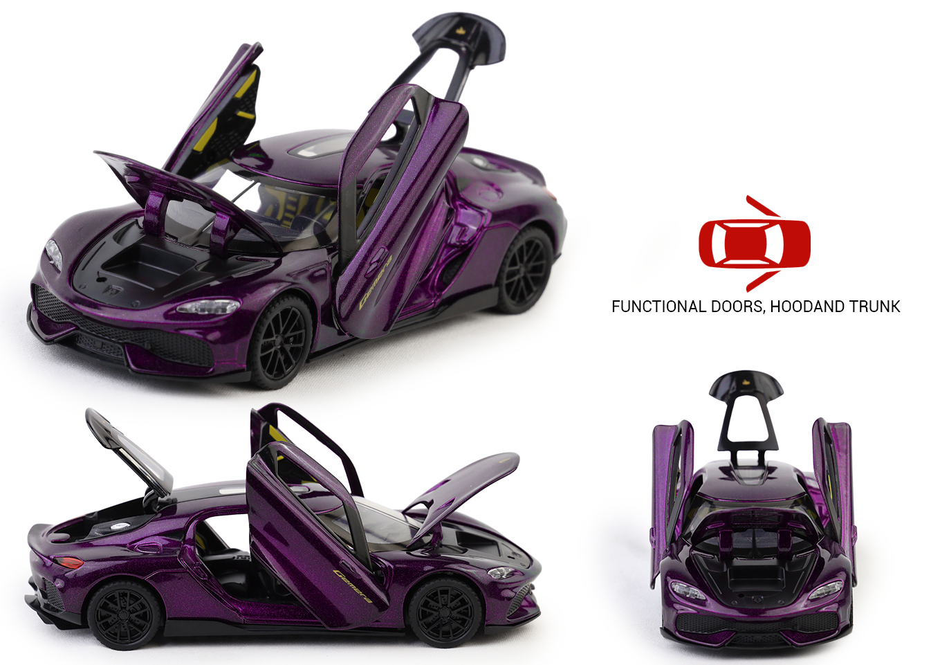 Koengseg 1:32 Scale Alloy Metal Pullback Toy car with Openable Doors Light Music